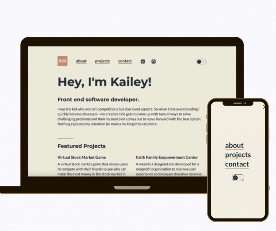 A screenshot and video of site displayed on phone and laptop